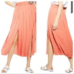 NWT Topshop Coral Slit Satin Midi Skirt